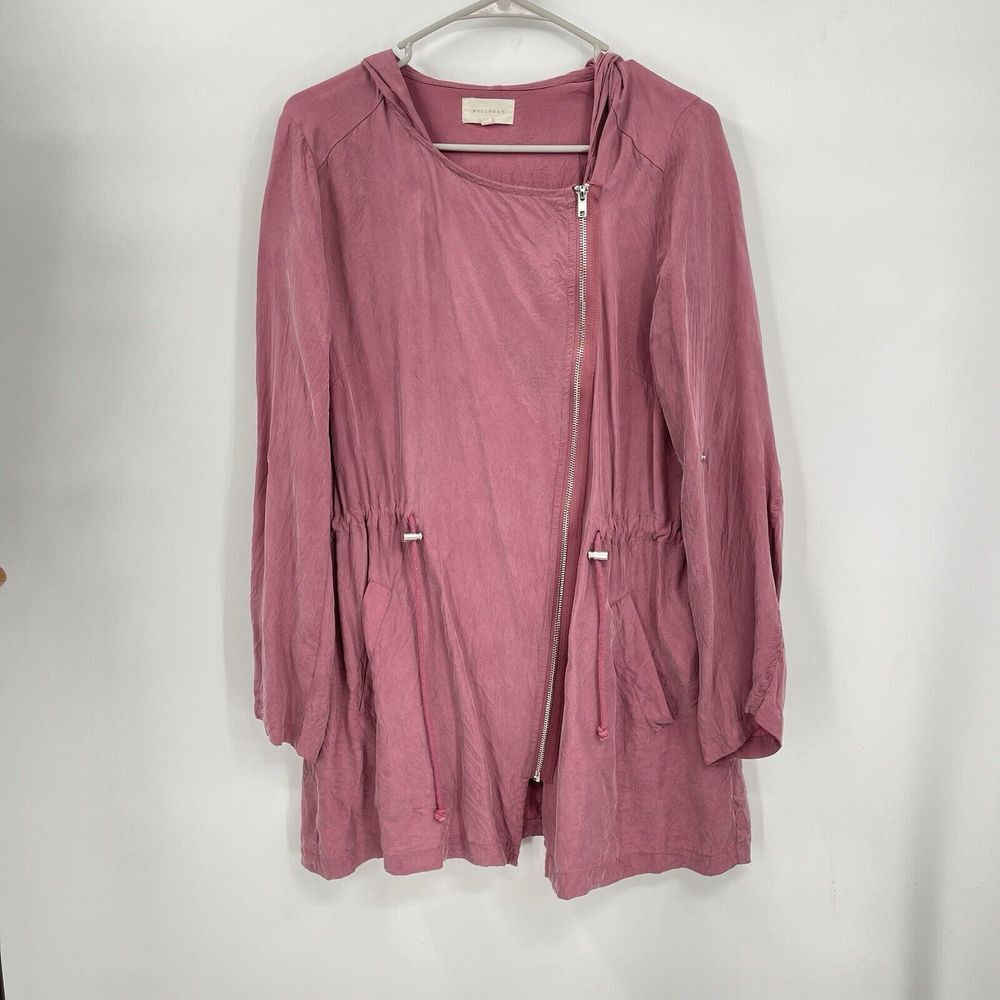 Melloday M Hooded Anorak Jacket Womens Mauve Asymmetrical Zip Roll Tab CLJ192435
